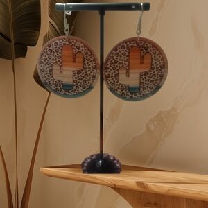 BOHO Leopard Print Cactus Earrings - Brown and Tan